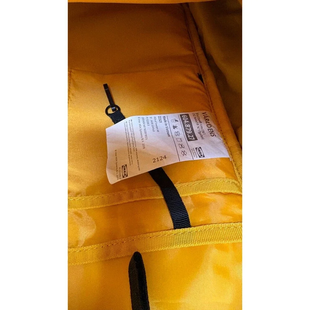 IKEA Unisex Varldens Backpack Black Yellow White Carry All Travel Tote